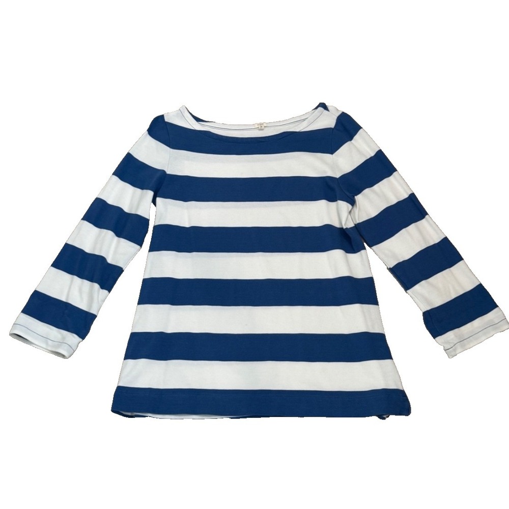 J. Crew Striped Boatneck Tunic Top 3/4 Sleeve Preppy Blue Cream Women's Medium